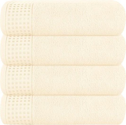 GLAMBURG Ultra Soft 4 Pack Oversized Bath Towel Set 27x54 inches, 100% Cotton Bath Towels, Highly Absorbant Compact Quickdry & Lightweight Towel, Ideal for Gym Travel Camp Pool - Ivory