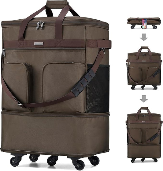 Hanke Expandable Collapsible Luggage with Wheels Suitcase, Rolling Travel Bag, Duffel Garment Tote Bag for Men Women, Lightweight Suitcase, Large Capacity Luggage with Spinner Wheel (Coffee)