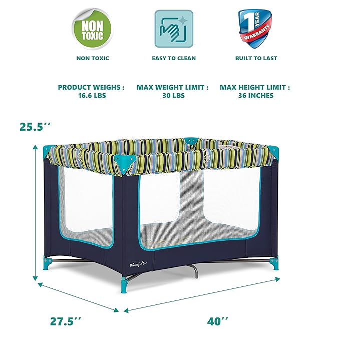 Dream On Me Zodiak Baby Playard, Breathable Mesh Sides, Soft Comfortable Mattress, Quick & Easy to Fold with Travel Carry Bag, Compact Space Saving Design - Navy