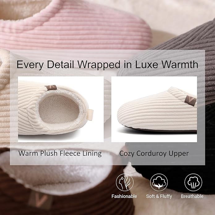Women’s Fuzzy Memory Foam Slippers with Cozy Curly Fur and Warm Fleece Lining Closed Back Non-Slip House Shoes Lightweight Soft Comfy Indoor Bedroom Slippers