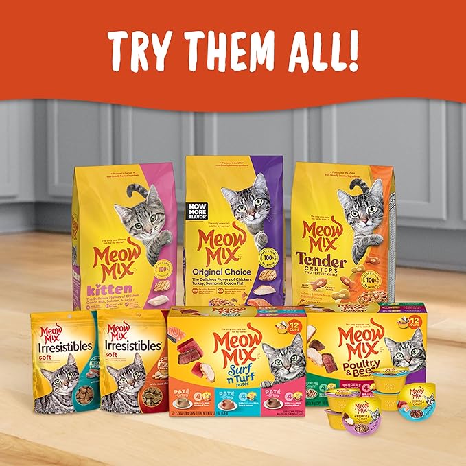 Meow Mix Tender Centers Dry Cat Food with Basted Bites, Chicken & Tuna Flavors, 3 Pound Bag (Case of 4)