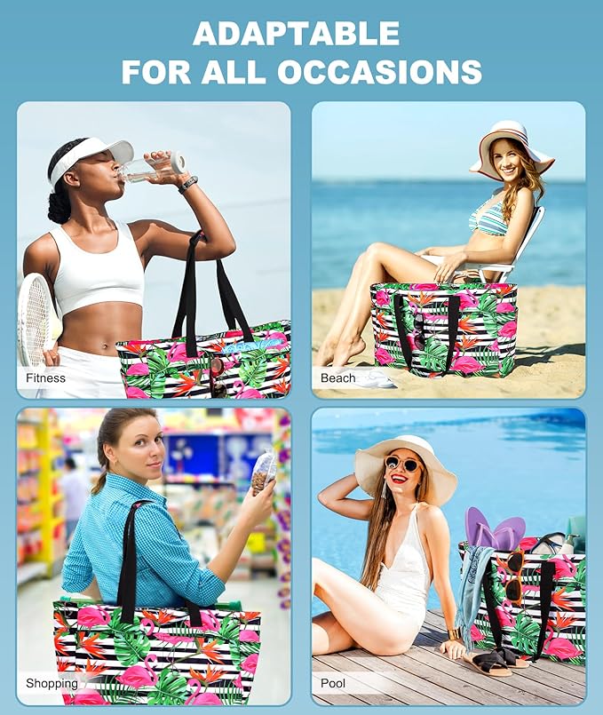 Extra Large Beach Bag Waterproof Beach Totes Bags for Women, Lightweight Foldable Pool Bag with Zipper Wet Compartment