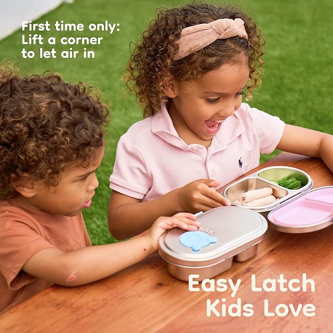 Good Bare Stainless Steel Snack Container for Kids – 2 Compartment Metal Bento Box, Leakproof, Non-Toxic, Easy-Open Latch, Dishwasher Safe, Small Snack Pack, Perfect for On-the-Go (Mint Green)