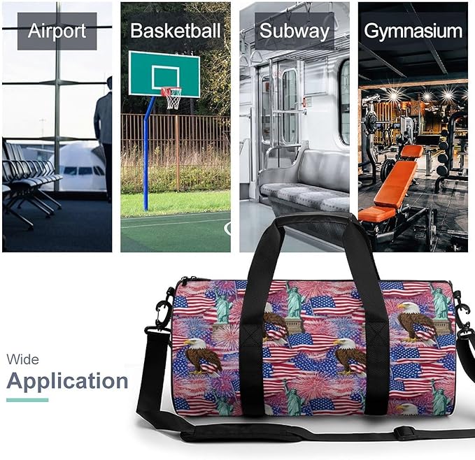 Travel Duffle Bag Statue of Liberty America Flag Eagle Carry On Weekender Bags Workout Lightweight Duffel Bags for Men and Women