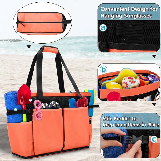 Fasrom Extra Large Mesh Beach Bag with Zipper Bottom, Oversized Tote Bag for Pool, Travel and Boating (Empty Bag Only)
