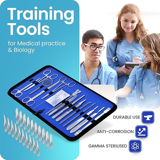 Core Flex Advanced Dissection Kit Biology Lab Anatomy Dissecting Set with Stainless Steel Scalpel Knife Handle Blades for Medical and Veterinary Students Stainless Steel 38-Piece