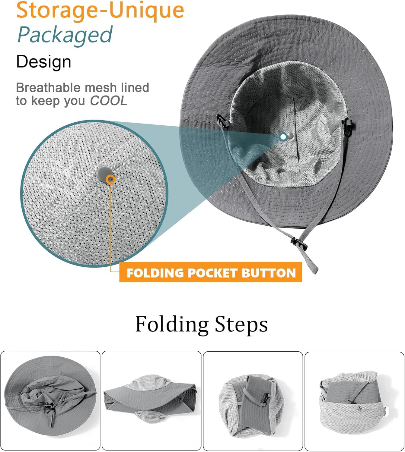 Water-Resistant Sun UPF 50+ Bucket Hat Protection Packable Brimmed Boonie for Women Men Summer Lightweight Hiking Outdoor Cap