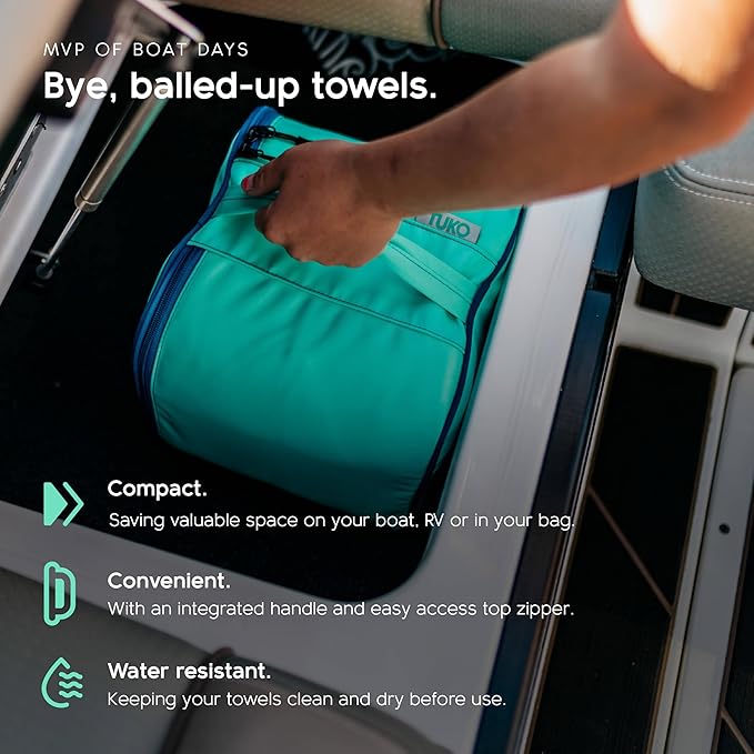 MISSION Tuko Microfiber Beach Towel Set with Water-Resistant Carrying Case for Boating and Swimming (Teal Bag Holder, 60L x 30W, Set of 4)