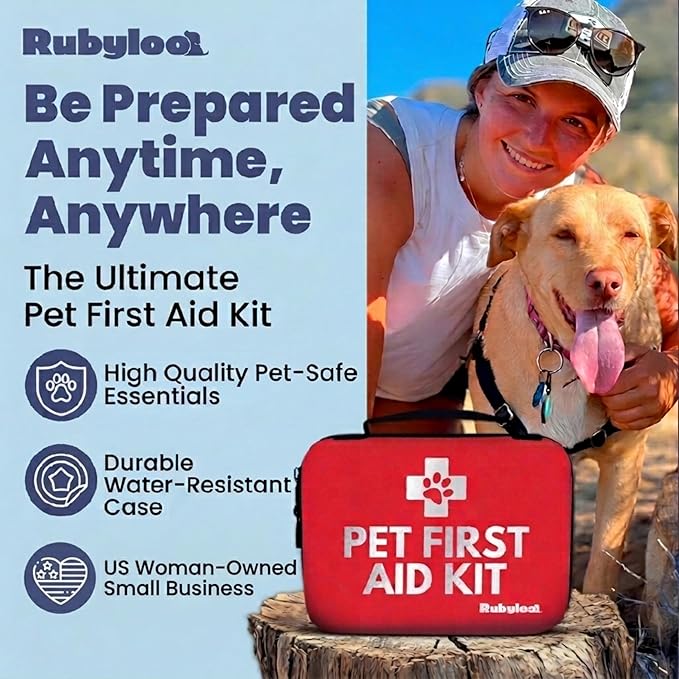 Dog First Aid Kit - Vet Approved Pet First Aid Supplies to Treat Dogs & Cats in an Emergency - Pet First Aid Kit Guide, Tick Remover, Slip Leash & Medical Essentials for Home, Camping, Car, RV, Travel