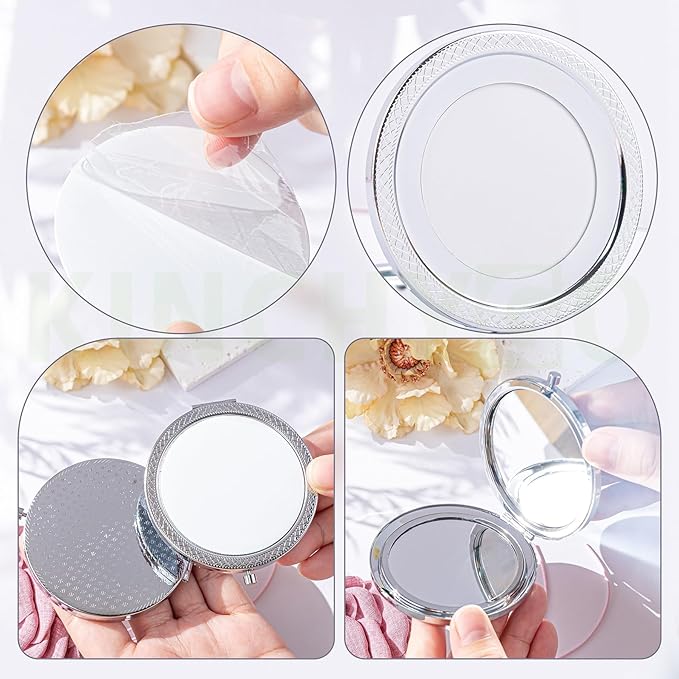 Set of 12 Sublimation Pocket Makeup Mirrors, Mini Metal Folding Compact Makeup Mirror for Women Men Home Travel Use