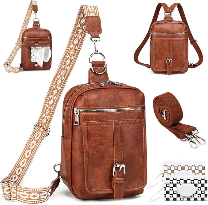 MYHOZEE Small Diaper Bag Crossbody Sling Purse for Women - 2 in 1 Leather Backpack with 2 Straps for Short Trips Work Daily | Mini diaper bag, Instant Wipes pocket, Adjustable Straps, Credit card slot, Moms and dads, Reusable Wipe pouchs