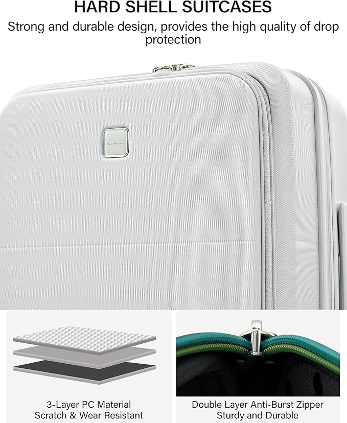 Hanke 28 Inch Expandable Checked Luggage with Cup Holder and Charger Port, Top Opening Hard Shell Large Suitcases with Wheel, Big Travel Rolling Suitcase Trunk Luggage with Lock,Forest Green