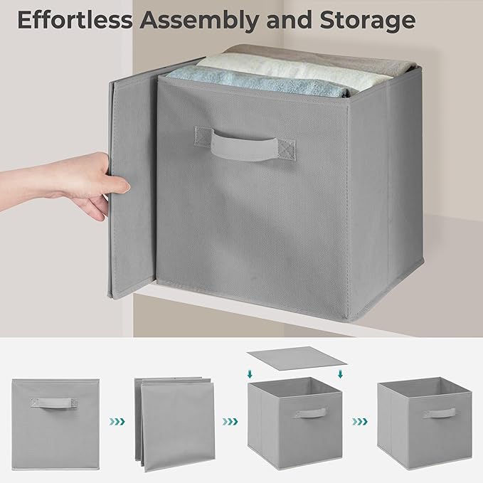 11 Inch Fabric Storage Cubes, Sturdy Foldable Storage Bins, Heavy Duty Cube Organizer for Clothes, Blankets, Shelves, Closets, Bedroom, Living Room, Gray, 8 Pack