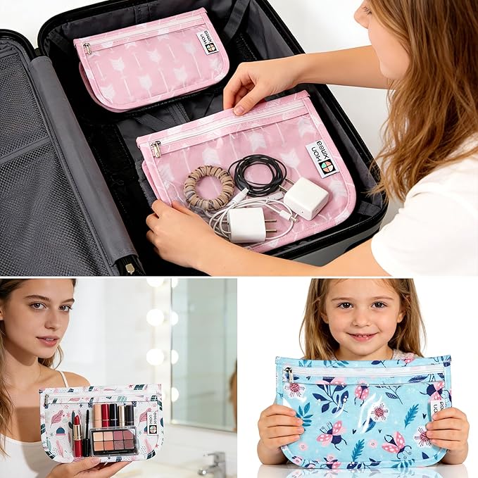 TSA Approved Toiletry Bag, Set of 3 Clear Travel Toiletry Bag Quart Size Zipper Travel Pouch, Waterproof Makeup Cosmetic Bag for Women Men Kids Toiletries Carry on, Arrow B