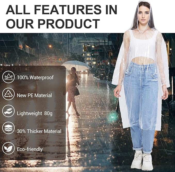 Disposable Rain Ponchos for Kids,Rain Ponchos Family Pack,Clear Kids Ponchos,Individually Wrapped.