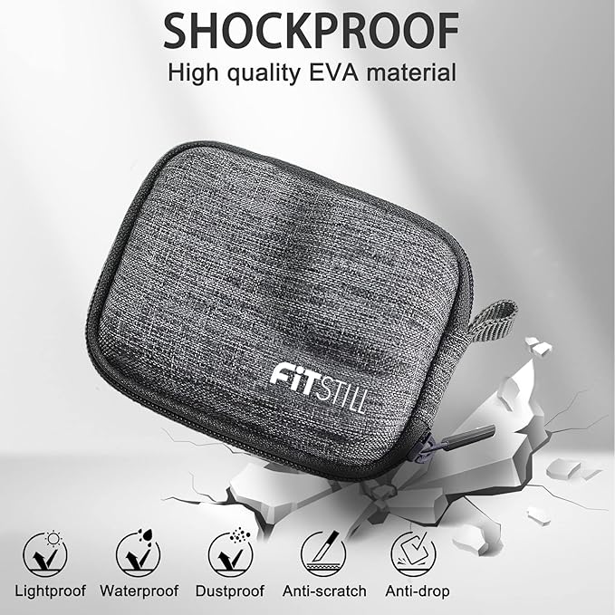 FiTSTILL Grey Weaving Mini Carrying Case for Go Pro Hero 13/12/11/10/9/8/7/(2018)/6/5/4/3+/3 Black,Hard Shell Travel Storage Case for AKASO,Campark,YI Action Camera and More