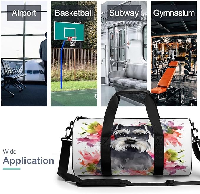 Sports Gym Bag for Women Men Travel Duffel Bag Tote Weekender Bag Schnauzer Carry on Overnight Bag for Travel Swimming Fitness Workout Sports Duffle Bag