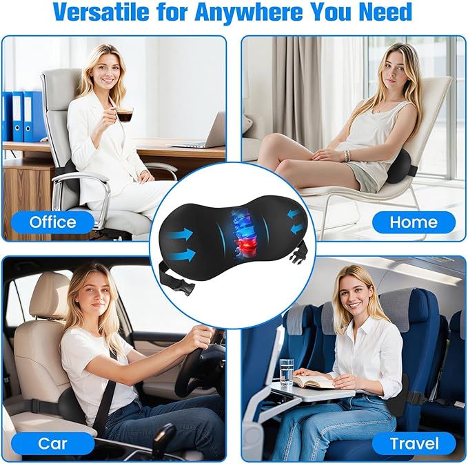 Lumbar Support Pillow for Office Chair - Memory Foam Lumbar Pillow with Detachable Strap & Breathable Cover, Ergonomic Back Support for Office Chair, Car Seat Cushion, Bed Rest (Black)