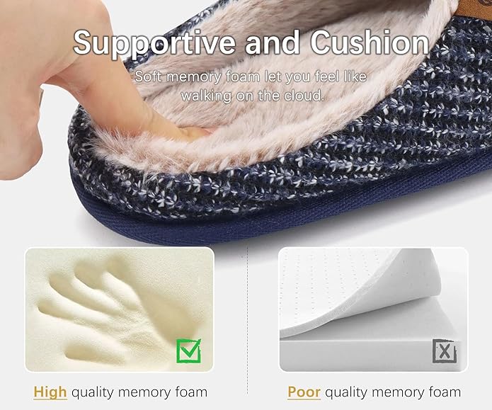 ONCAI Men's House Slippers Memory Foam Slip-On Warm Cozy Scuff Home Bedroom Shoes with Indoor/Outdoor Rubber Soles US Size 7-15
