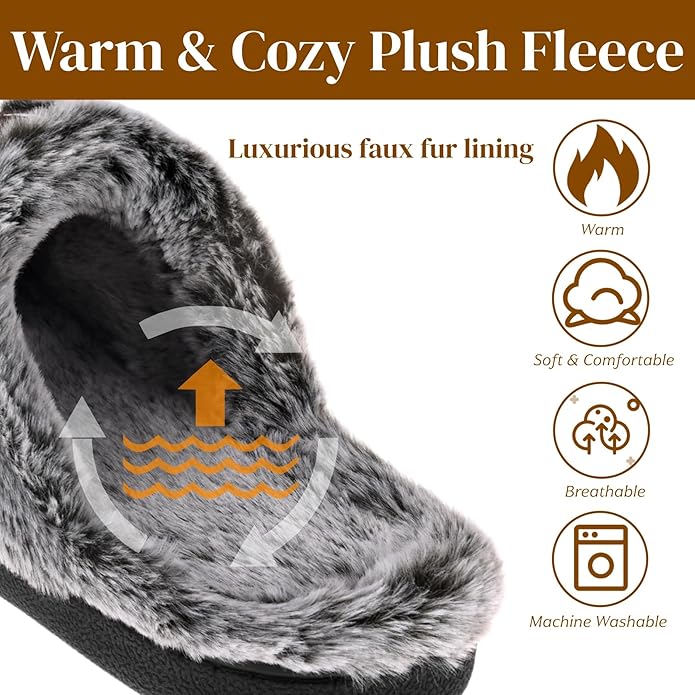 VONMAY Women's Memory Foam Slippers Moccasin Slip-on Scuff House Shoes Fuzzy Faux Fur Lining Indoor Outdoor for All Seasons