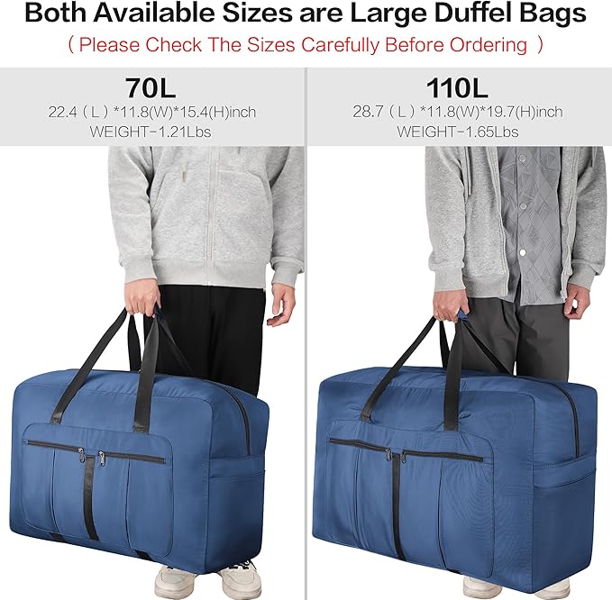Large Duffel Bag for Travel, Foldable Storage Bag for Traveling, Collapsible Duffle Bag (Blue, 70L)