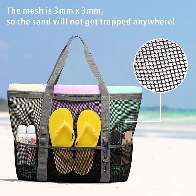 F-color Mesh Beach Bag Family - Large Tote Bag for Cruise Pool Toys Beach Vacation Essentials