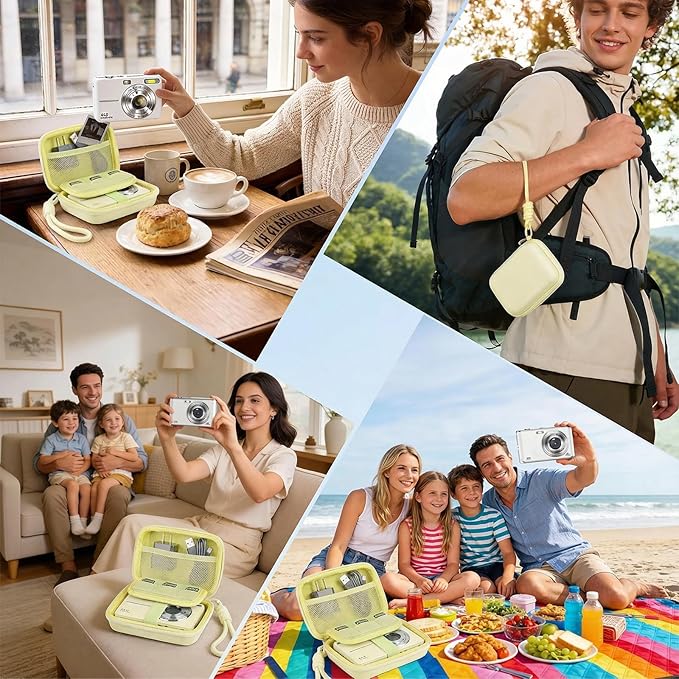 Digital Camera Case for CAMKORY/KODAK PIXPRO FZ45/FZ55/Canon IXUS 285 HS/AbergBest/Sony DSCW800/DSCW830 - Small Travel Compact Camera Holder with Mesh Pocket for SD Card & Accessories (Pale Yellow)