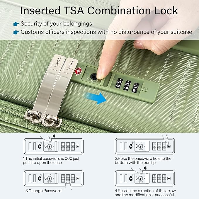 Hard Shell Suitcases 24 Inch Check in Luggage with Spinner Wheels Cup Holder, Lightweight Top Opening Expandable Luggage Hard Case Rolling Medium Checked Suitcase with Lock, Bamboo Green