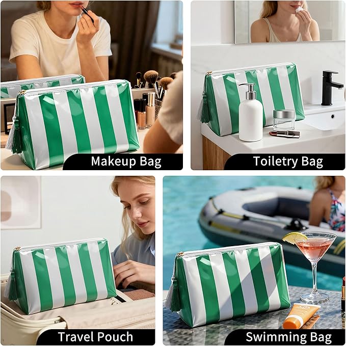 Makeup Bag, Large Clear Coated Cosmetic Bags for Women Girls, Waterproof Travel Makeup Bag for Purse Organizer Zipper Pouch Beach Summer Vacation Essentials Gifts for Women
