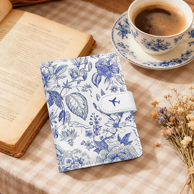 COSHAYSOO Personalized RFID Passport Holder for Travel Women Passports Cover Case Air Essentials Airplane Flight Accessories Airline Plane Flying Must Haves Christmas Gifts for Woman Travelers Blue