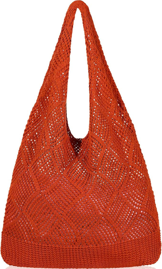 WantGor Crochet Bags, Beach Mesh Tote Bag Womens Shoulder Shopping Handbag Casual Travel Totes Bag Foldable Hobo Bags