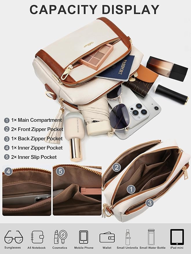 Small Leather Crossbody Bags for Women Anti theft Purses and Handbag Shoulder Hangbag with Wide Strap Tassel