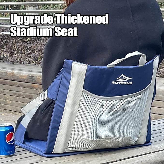 Sutekus Stadium Seat Cushion Waterproof Nylon Portable Bleacher Cushion Ultralight Seat Padding with Back Support for Sports Fishing Kayaks Camping (L)