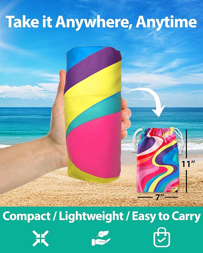 Microfiber Beach Towel Oversized 71X32" Thin, Lightweight, Quick Dry Towel, Sand Free, High Absorbent, Compact, Pool, Gym, Camping, Cruise, Picnic, Travel Towel, Beach Blanket, Carry Bag, Pink