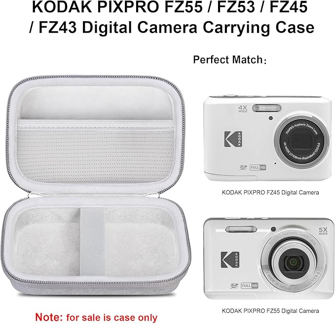 Elonbo Camera Carrying Case for KODAK PIXPRO FZ55 / FZ53 / FZ45 / FZ43 16MP Digital Camera, Vlogging Camera Storage Holder Travel Bag, Mesh Bag Fits Batteries, Cable, Memory Card, Card Reader, Grey