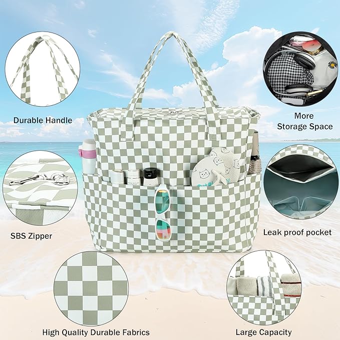 LEDAOU Beach Bag Waterproof Sandproof Women Beach Tote Pool Bag with Zipper for Swim Gym Grocery Travel with Wet Pocket | Sandproof, with Zipper, for Gym, Grocery, Travel, with Wet Pocket