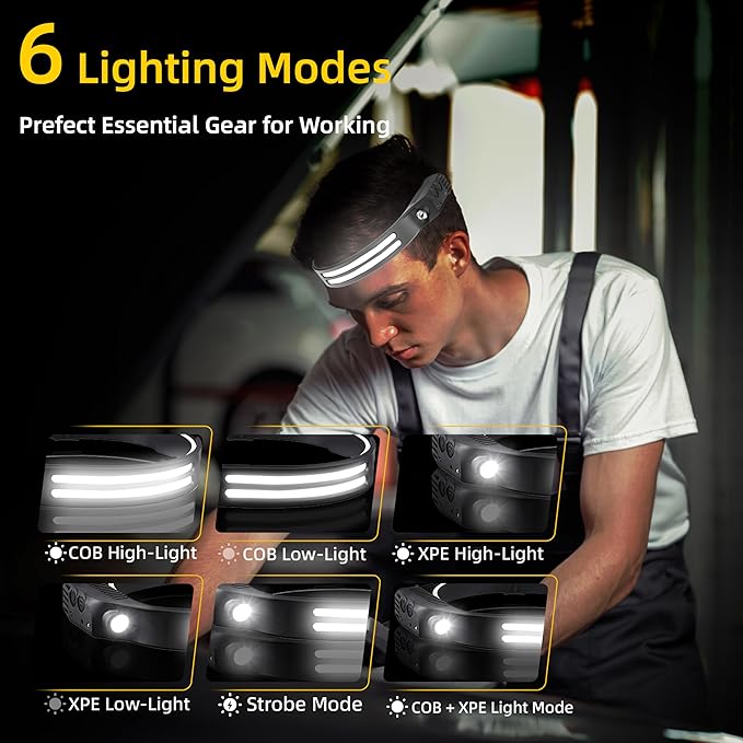 4Pack LED Headlamp Rechargeable - 230° COB Super Bright Head Lights for Forehead, Hard hat Light for Adults, USB C Headband Flashlight for Work, Hunting, Running, Camping Essentials Gear