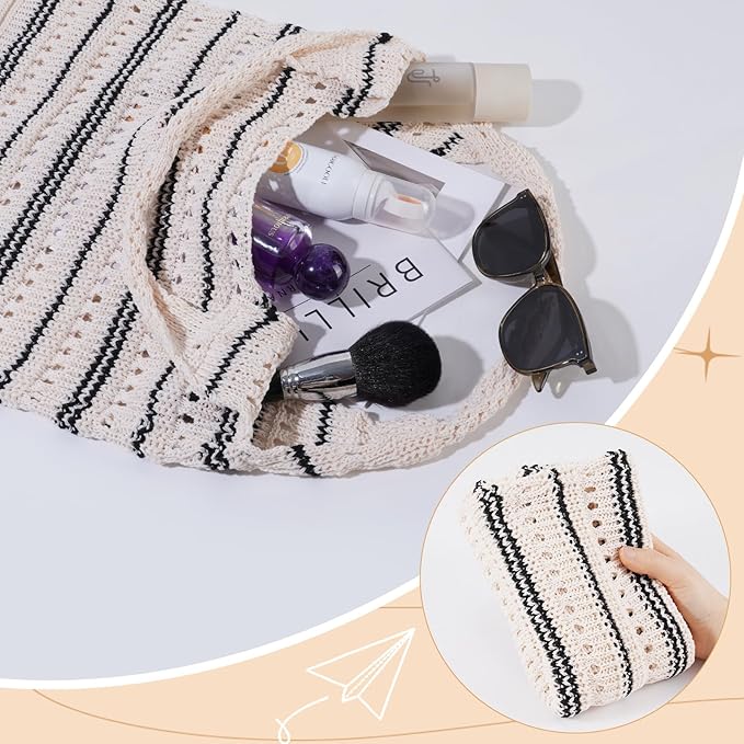 Sightor Crochet Tote Bag, Mesh Beach Bag Knit Summer Hobo Bag Vacation Boho Tote Bag for Women
