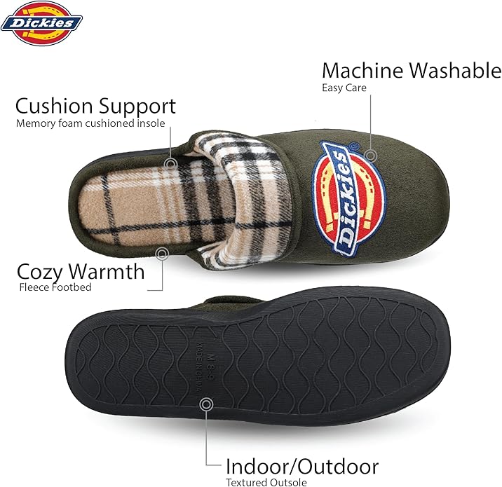 Dickies Men's Slide-on Memory Foam Scuff Slipper With Embroidered Logo - Indoor/Outdoor Sole