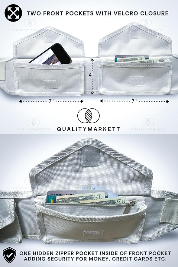 Premium Ahram Ihram Belt for Hajj & Umrah, Comfortable Pilgrim Waist Belt with Secure Zippered Pockets for Documents and Phones, Adjustable Waist Size (26’’-50’’) Inches, Anti Theft Double Lock Buckle