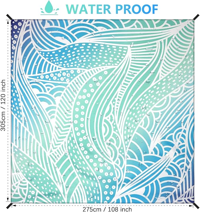 Beach Blanket Waterproof Sandproof Beach Mat for 1-8 Adults Quick Drying Durable Outdoor Picnic Mat for Beach Festival Travel Camping Hiking (Gradiant BL-Ripple, 120"×108"(8 Person))