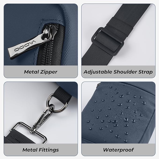 VADOO Crossbody Bags for Women, Small Sling Bag for Men Multi Pocket Chest Bag with RFID Blocking &Waterproof for Travel Gym
