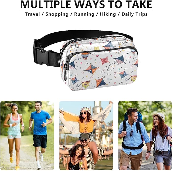 Colorful Kites Fanny Pack for Women Men Water Resistant Fashion Waist Packs with Adjustable Strap Belt Bag for Travel Workout Jogging Hiking 21219018