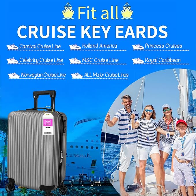 8 Pcs Carnival Cruise Luggage Tag Holders with 4 Pcs Cruise Lanyards, Cruise Luggage Tag Holder & Cruise Lanyard with Ship Card Holder for Princess, NCL, MSC, Costa 2025-2026, Cruise Ship Essentials