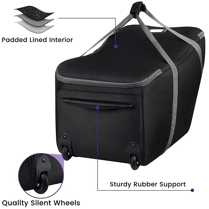 Car Seat Travel Bag for Airplane Fits Chicco KeyFit 30, UPPAbaby MESA, Nuna Pipa, Padded Car Seat Bag with Wheels, Infant Gate Check Bag with side pocket, Protective Feet, Adjustable Handle