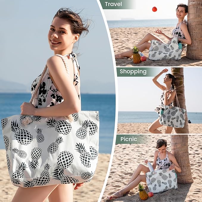 Clothirily Beach Bag for Women - Large Beach Tote Bag, Waterproof Sandproof Beach Bag with Zipper, Large Swim Pool Beach Tote