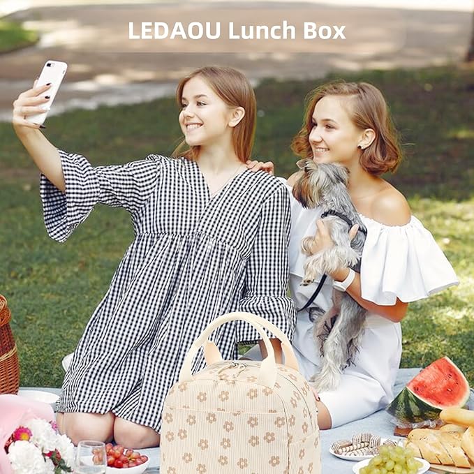 LEDAOU Lunch Box for Women Insulated Lunch Bag Cute Lunchbox Compact Cooler Thermal Reusable Lunch Tote for Work School Picnic Travel