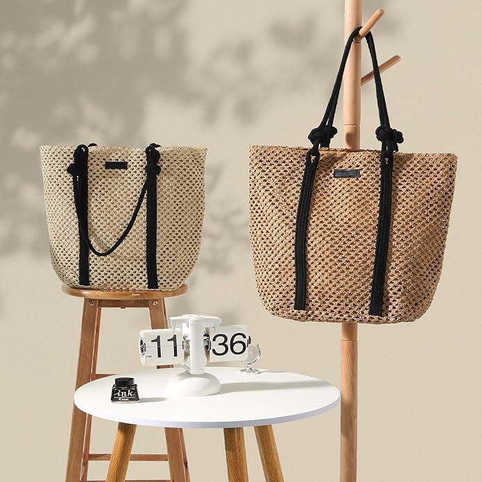 Straw Bags For Women, Crochet Beach Bag Large Woven Shoulder Purse Handbag, Beach Tote Straw Bag for Summer Vacation