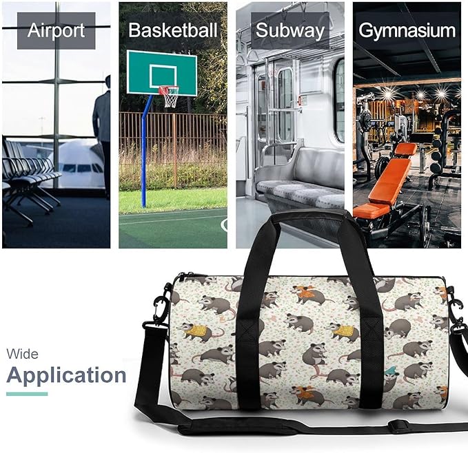 Dance Sports Gymnastics Bag Floral Possum Opossum Foldable Gym Bags Lightweight Travel Sports Bag Unisex Gym Duffel Bags