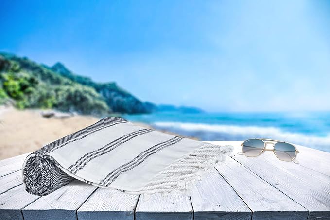 GLAMBURG Peshtemal Turkish Towel - Beach Towels Oversized 36x71 Set of 2, Cotton Beach Towels for Adults, Soft Durable Absorbent Extra Large Bath Sheet Hammam Towel - Navy Blue